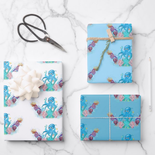 Cute Ocean Sea baby Octopus colourful  Wrapping Pa Paper Sheets (Front)