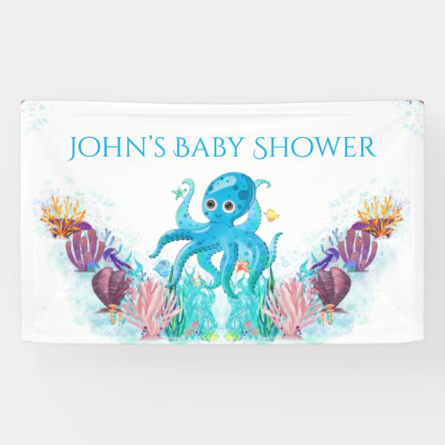 Cute Ocean Sea boy Octopus Colourful Baby Shower Banner