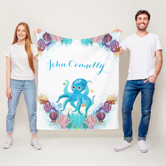 Cute Ocean Sea boy Octopus colourful Fleece Blanket (In Situ)