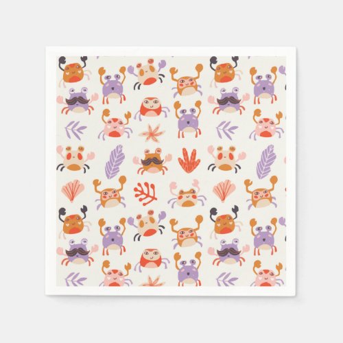 Cute Ocean Sea Friends Coral Crab Watercolor Napkins