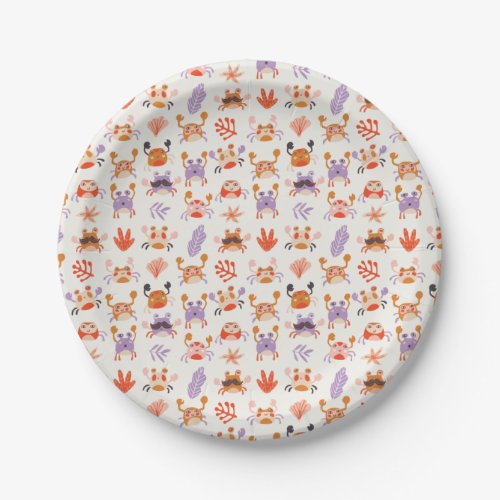 Cute Ocean Sea Friends Coral Crab Watercolor Paper Plates