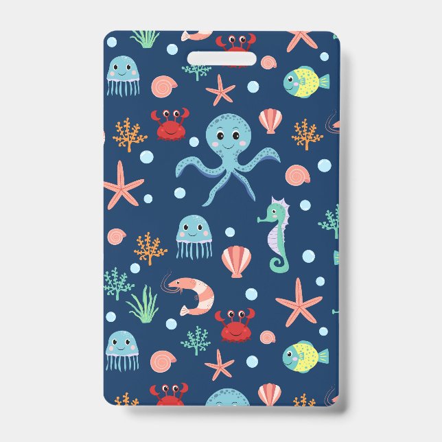 Cute Ocean Sea Life Pattern Badge (Front)