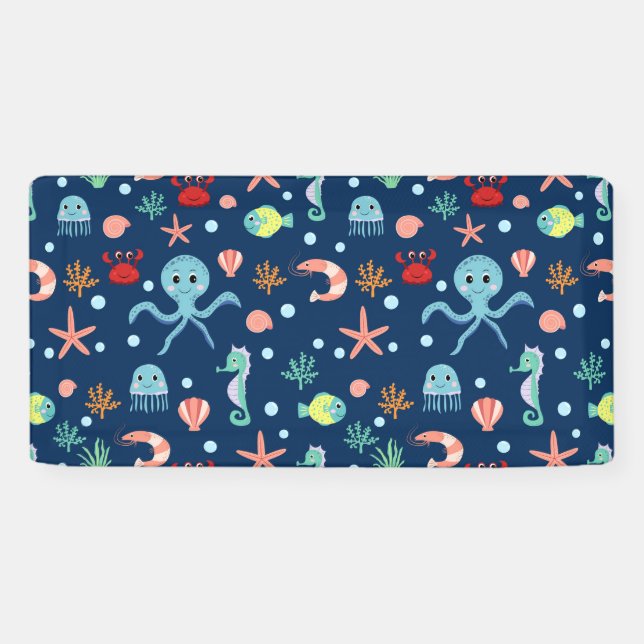 Cute Ocean Sea Life Pattern Banner (Horizontal)