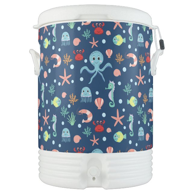 Cute Ocean Sea Life Pattern Beverage Cooler (Front)
