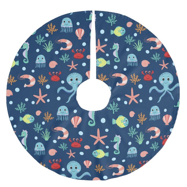 Cute Ocean Sea Life Pattern Brushed Polyester Tree Skirt (Front)