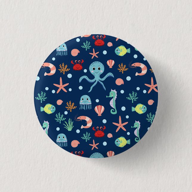Cute Ocean Sea Life Pattern Button (Front)