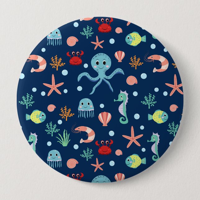 Cute Ocean Sea Life Pattern Button (Front)