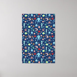 Cute Ocean Sea Life Pattern Canvas Print