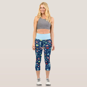 Cute Ocean Sea Life Pattern Capri Leggings