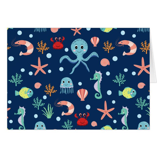 Cute Ocean Sea Life Pattern Cards (Front Horizontal)