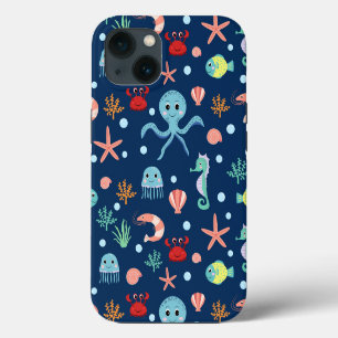 Cute Ocean Sea Life Pattern iPhone 13 Case
