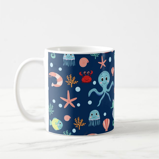 Cute Ocean Sea Life Pattern Coffee Mug (Left)