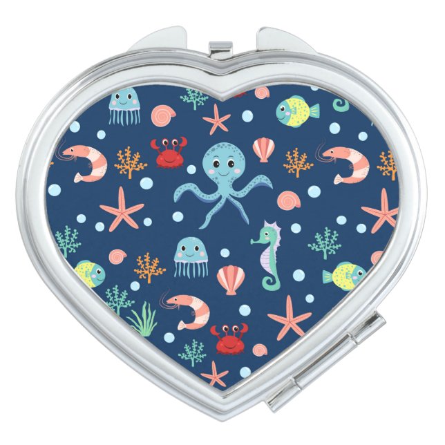 Cute Ocean Sea Life Pattern Compact Mirror (Front)
