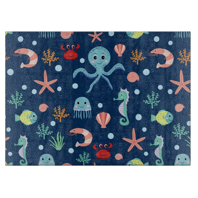 Cute Ocean Sea Life Pattern Cutting Board (Front)