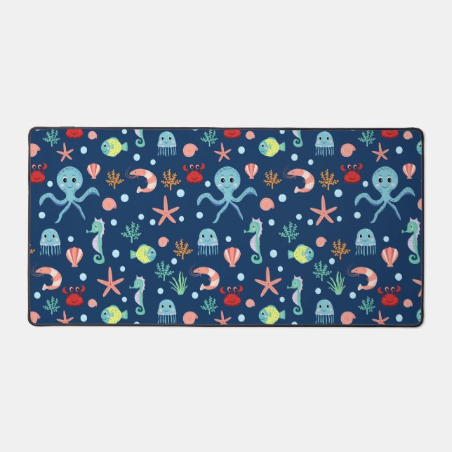 Cute Ocean Sea Life Pattern Desk Mat (Front)