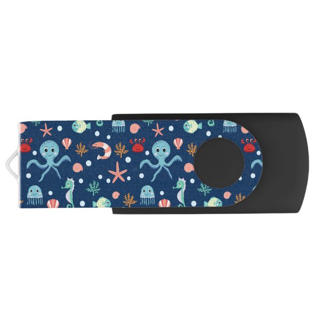 Cute Ocean Sea Life Pattern Flash Drive (Back)
