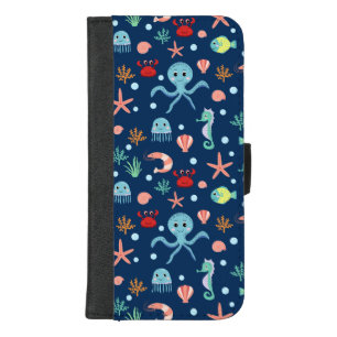 Cute Ocean Sea Life Pattern iPhone 8/7 Plus Wallet Case