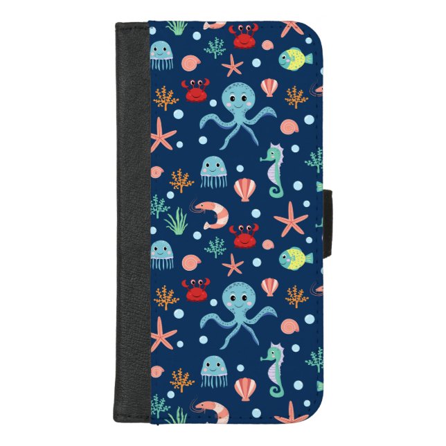 Cute Ocean Sea Life Pattern iPhone Wallet Case (Front)