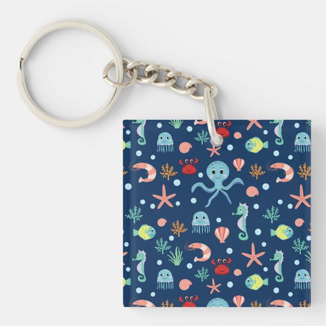 Cute Ocean Sea Life Pattern Keychain (Front)