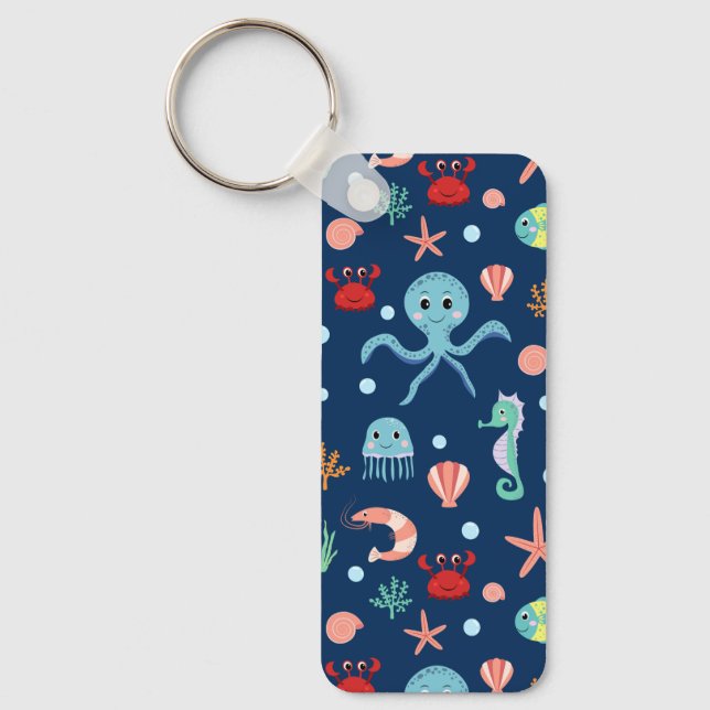 Cute Ocean Sea Life Pattern Keychain (Front)