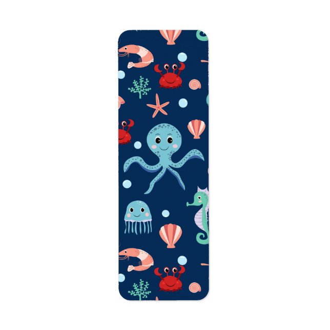 Cute Ocean Sea Life Pattern Label (Front)