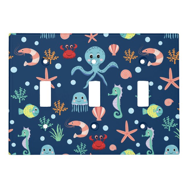 Cute Ocean Sea Life Pattern Light Switch Cover (Front)