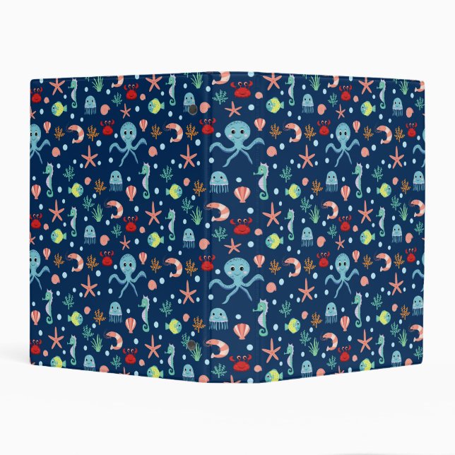 Cute Ocean Sea Life Pattern Mini Binder (Background)
