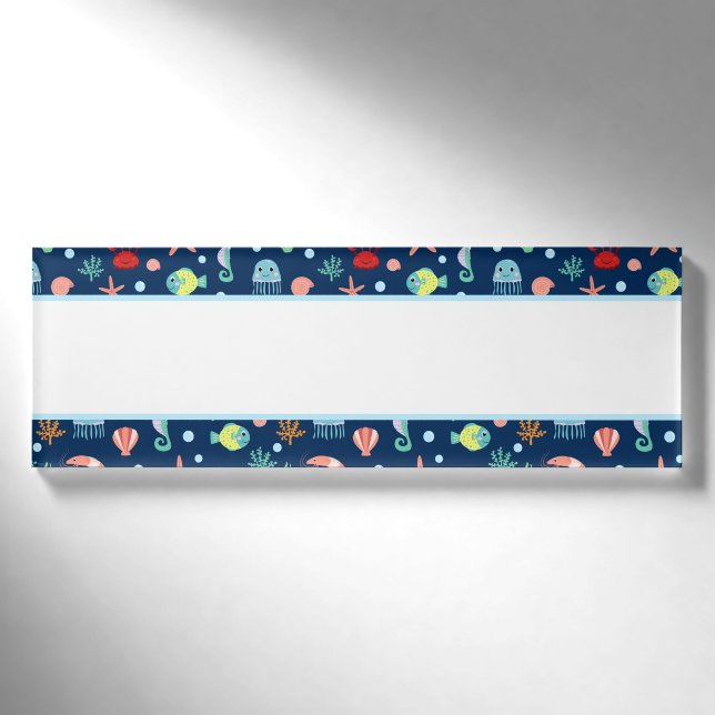 Cute Ocean Sea Life Pattern Name Tag (Front)