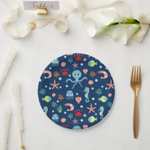 Cute Ocean Sea Life Pattern Paper Plates