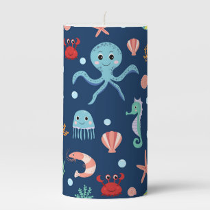 Cute Ocean Sea Life Pattern Pillar Candle