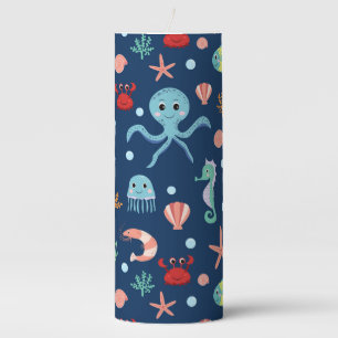 Cute Ocean Sea Life Pattern Pillar Candle