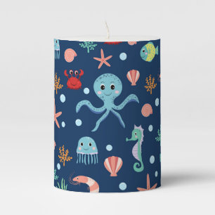 Cute Ocean Sea Life Pattern Pillar Candle