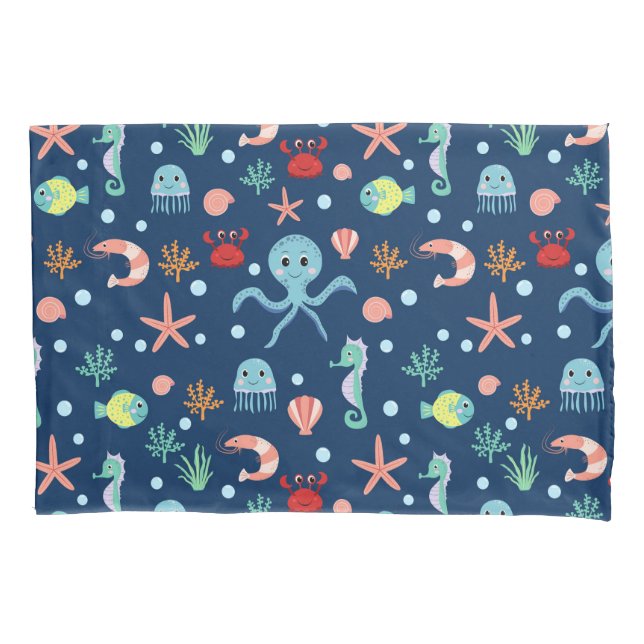 Cute Ocean Sea Life Pattern Pillow Case (Front-Left)