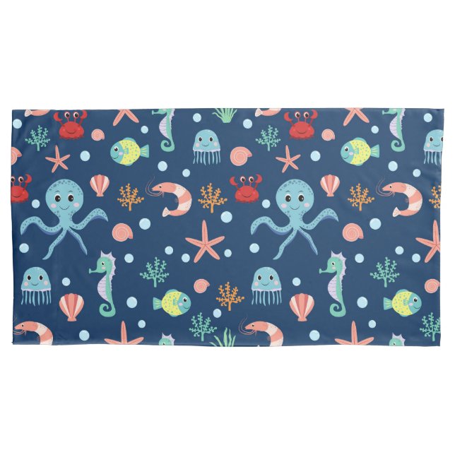 Cute Ocean Sea Life Pattern Pillow Case (Front)