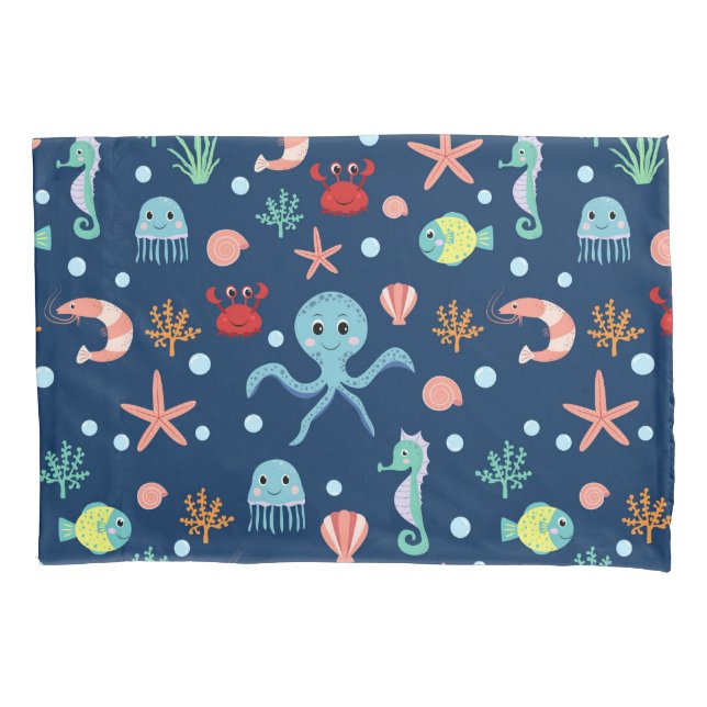 Cute Ocean Sea Life Pattern Pillow Case (Front)