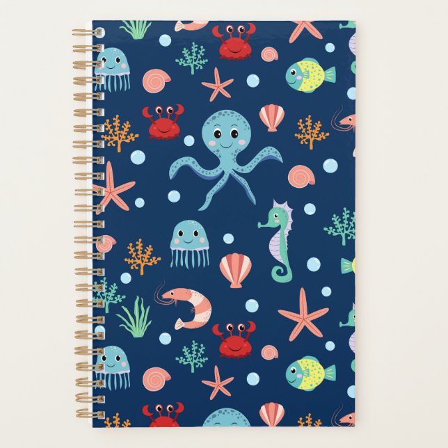 Cute Ocean Sea Life Pattern Planner (Front)