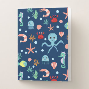 Cute Ocean Sea Life Pattern Pocket Folder