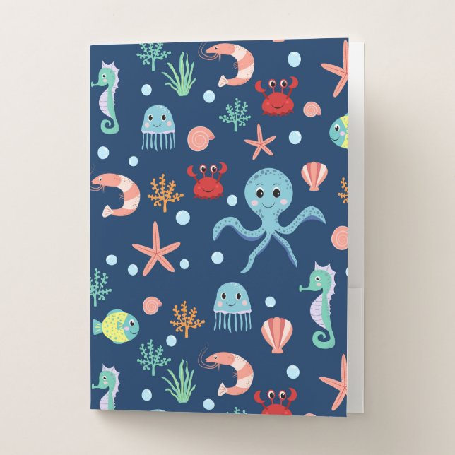 Cute Ocean Sea Life Pattern Pocket Folder (Front)