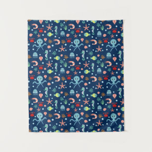 Cute Ocean Sea Life Pattern Tapestry