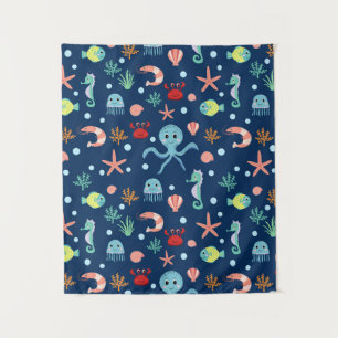 Cute Ocean Sea Life Pattern Tapestry