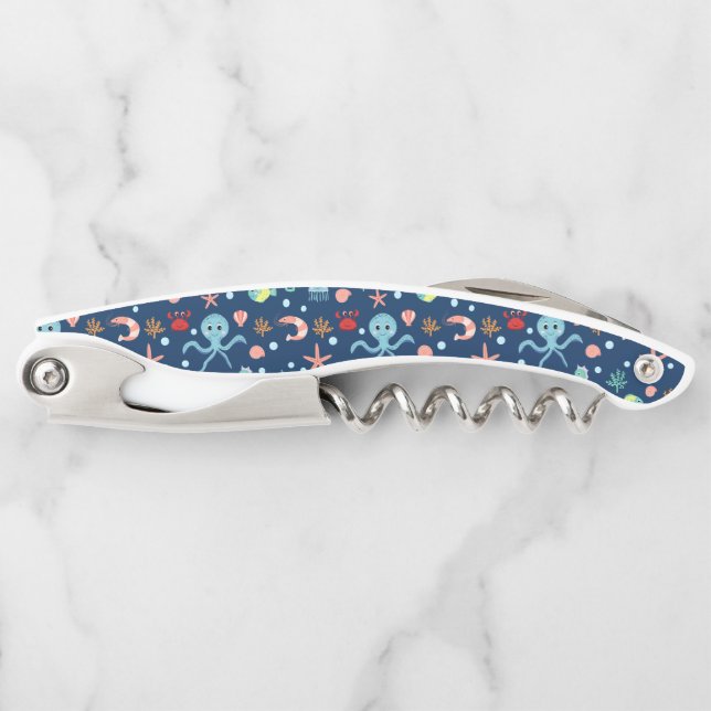 Cute Ocean Sea Life Pattern Waiter's Corkscrew (Front)