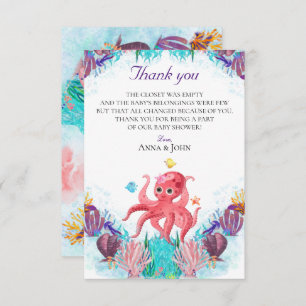 Cute Ocean Sea Octopus Colourful Baby Fawn Thank You Card
