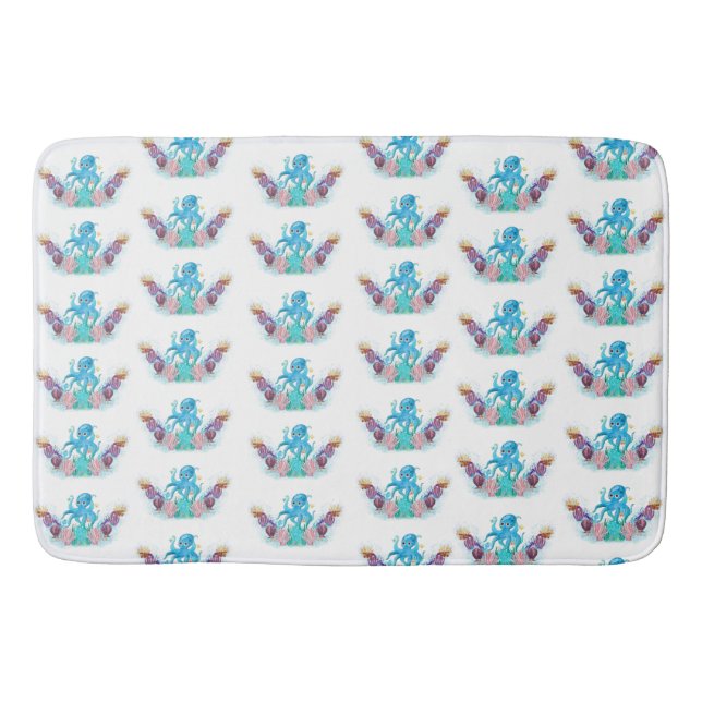 Cute Ocean Sea Octopus colourful  Bath Mat (Front)