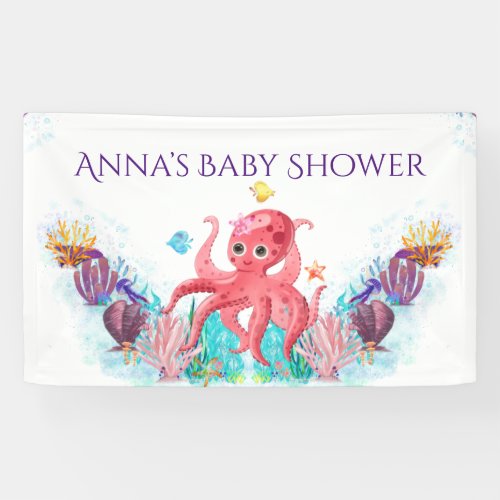Cute Ocean Sea Octopus Colourful Pink Baby Shower Banner