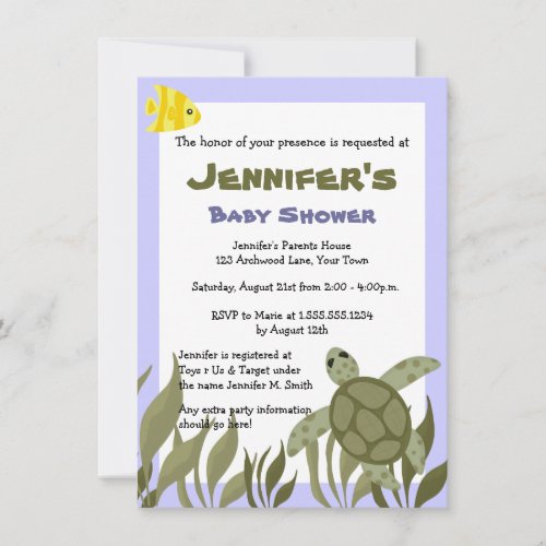 Cute Ocean Sea Turtle Baby Shower Invite 45 x 65