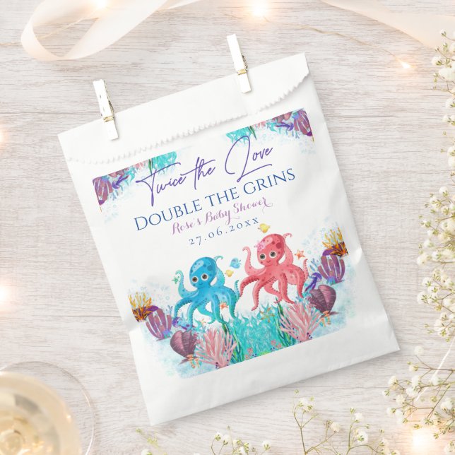 Cute Ocean Sea Twin Octopus Baby Shower Party Favor Bag (Clipped)