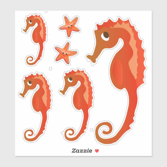 Cute Ocean Seahorse and Starfish Sticker (Sheet)