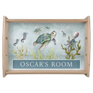 Cute Ocean Seahorse Turtle Octopus Baby Nursery Serving Tray