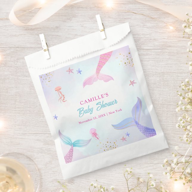 Cute Ocean Summer Mermaid Tail Baby Shower Favor Bag (Clipped)