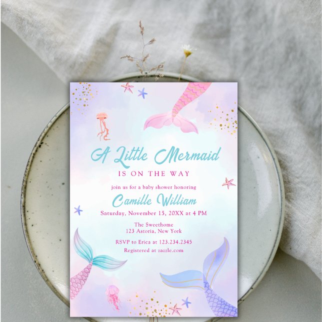 Cute Ocean Summer Mermaid Tail Baby Shower Invitation (Cute Ocean Summer Mermaid Tail Baby Shower Invitation)